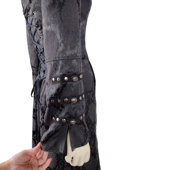 Hearts & Roses Black Gothic Victorian Steampunk Brocade Corset Back Coat Size 4 - Picture 13 of 16